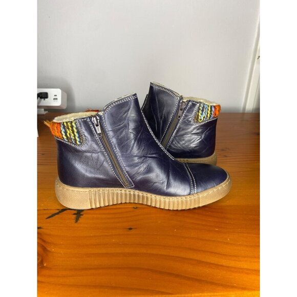 Josef Seibel Maren 07 Blue Leather Ankle Boots With Sherpa Lining & Multi-Color - Picture 5 of 9
